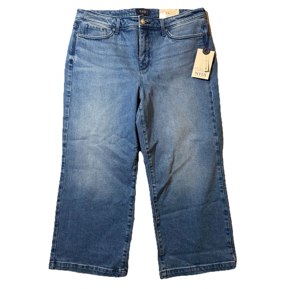 NYDJ Teresa Wide Leg Ankle Blue Jeans 1" Wide Hem Primland Women's Size 14P NWT